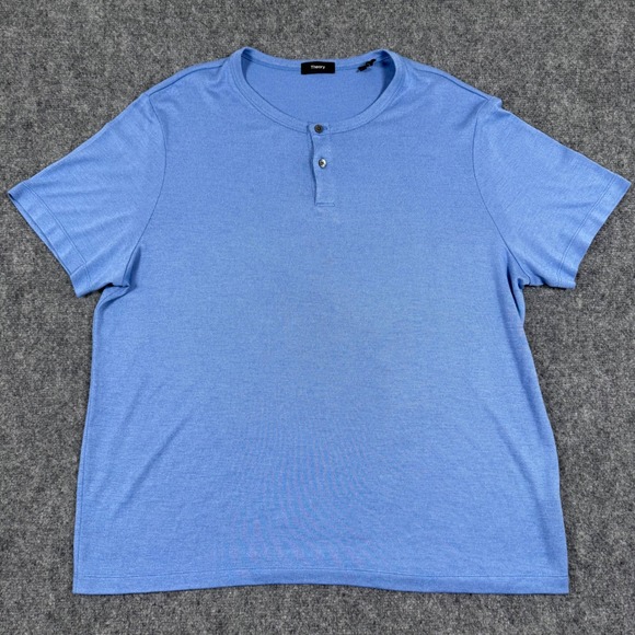 Theory T Shirt XXL Light Blue Henley Style Short‎ Sleeve Casual 1/4 Button Men's - Picture 2 of 8
